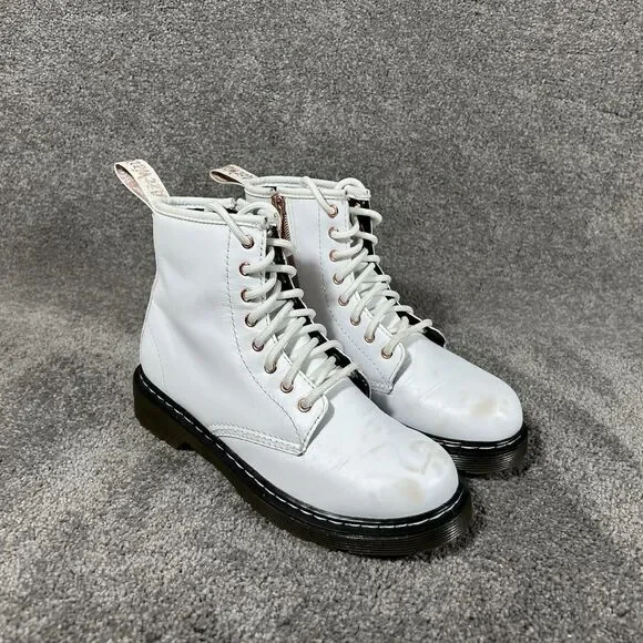 Dr. Martens 1460 J White Leather Round Toe Lace Up Zip Ankle